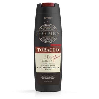 Витэкс For MEN  TOBACCO 2в1 Гель-душ для волос и тела с феромонами БЛАГОРОДНЫЙ САНДАЛ и ТАБАК 400 мл